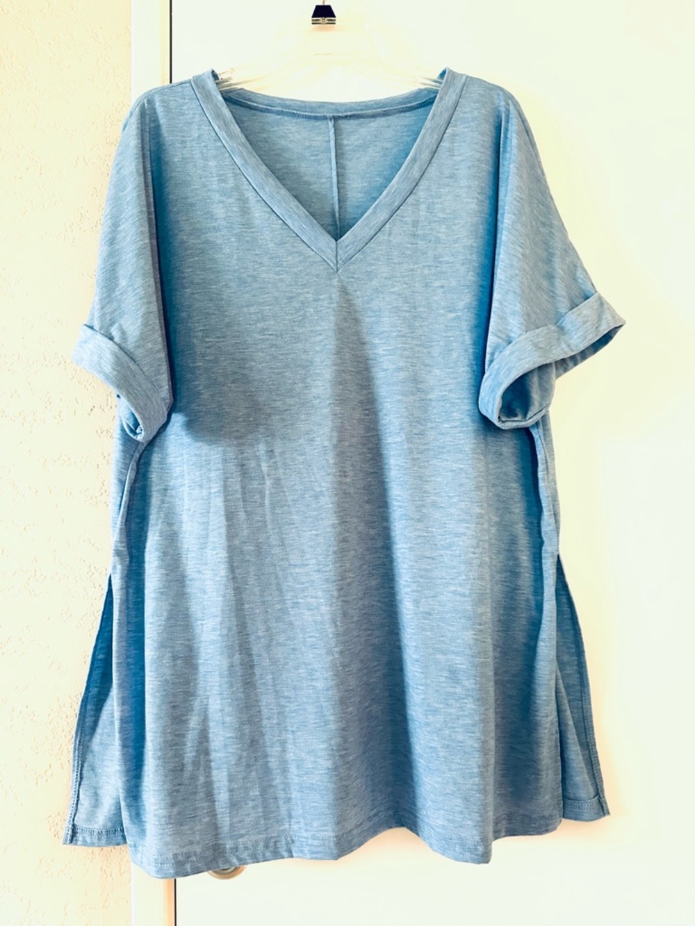 SHEIN Tunic Size XL Light Blue V-Neck Short Sleeves
